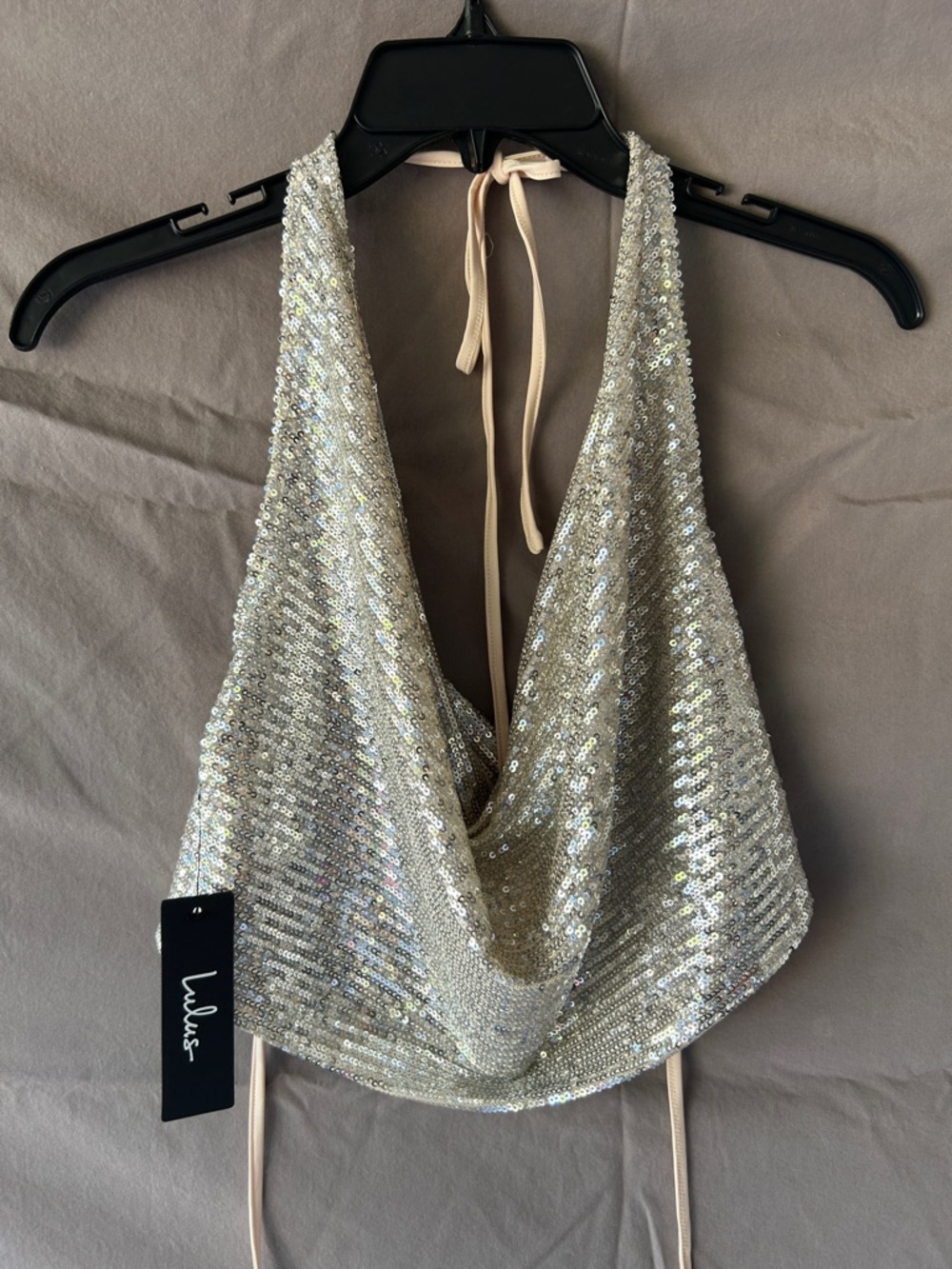 Lulu's Silver Sequin Halter Crop Top